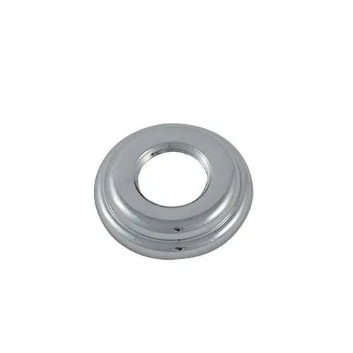 Metallene Rosette in Chromoptik mit rundem Loch in der Mitte, geeignet als Ersatzteil von Kludi für Sanitärinstallationen.